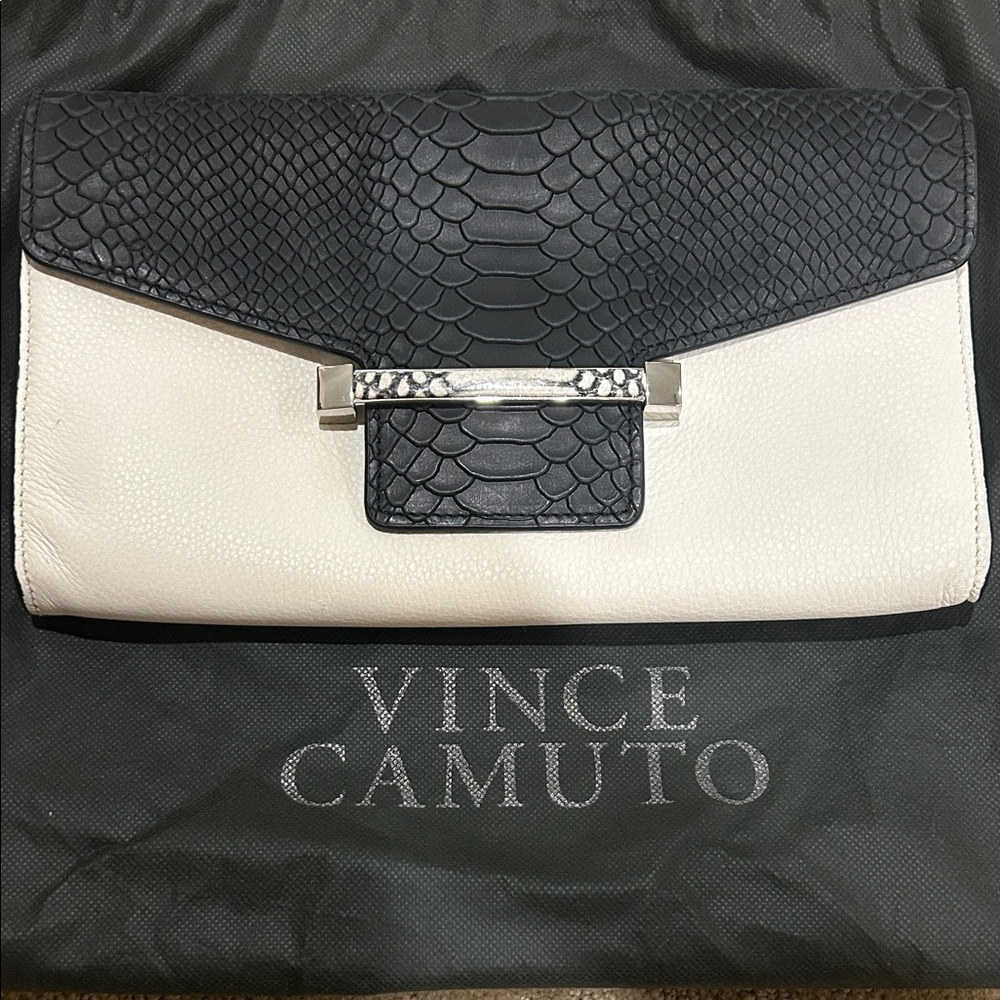 Vince Camuto Black and Cream Textured Clutch